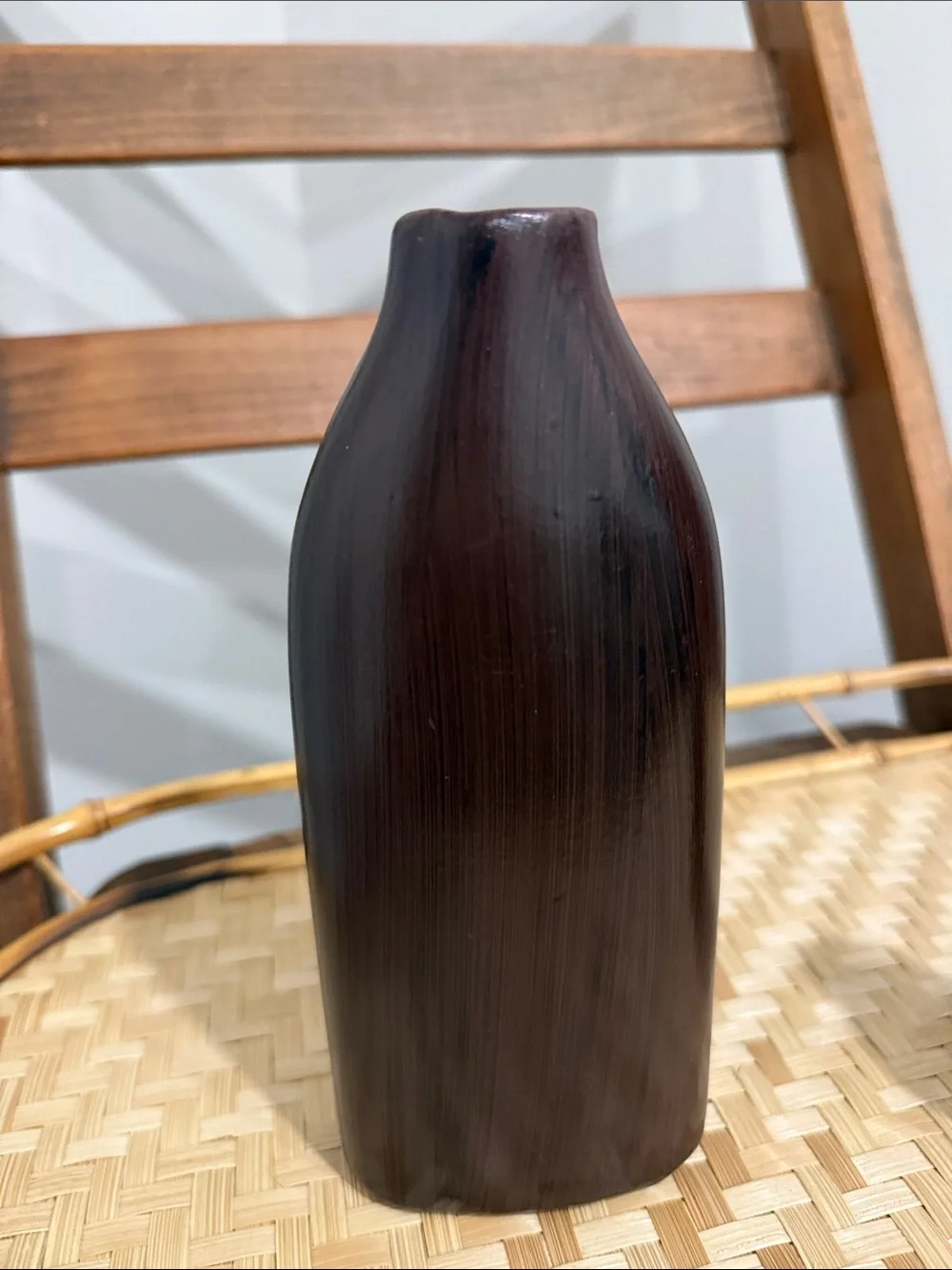Vintage Faux Wood Grain Ceramic Vase Set Brown & Olive Green Gold Floral Boho MC